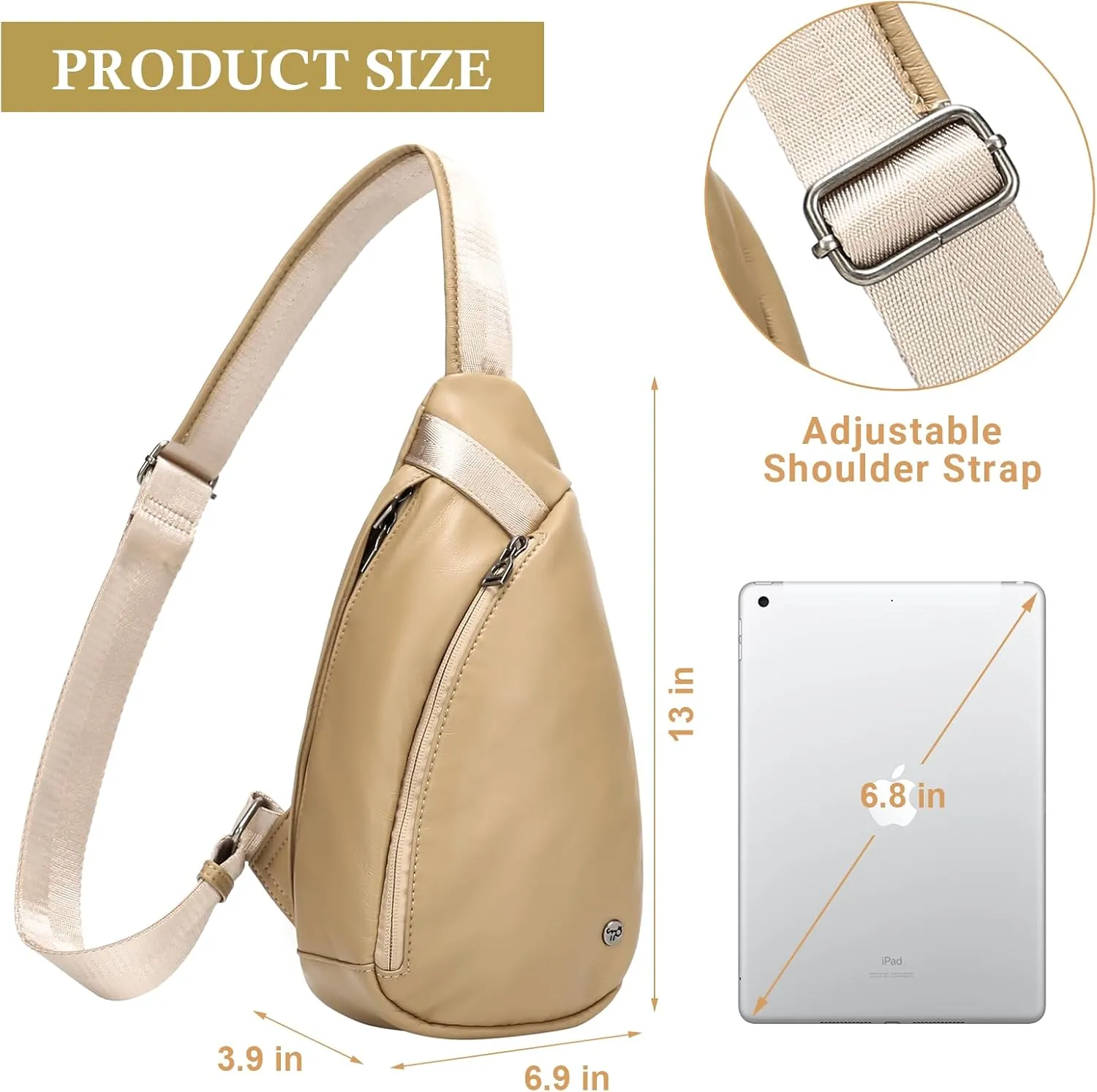 INICAT Sling Bag for Women Small Crossbody Bags Leather Fanny Pack for Travel Essentials(Drip Black)