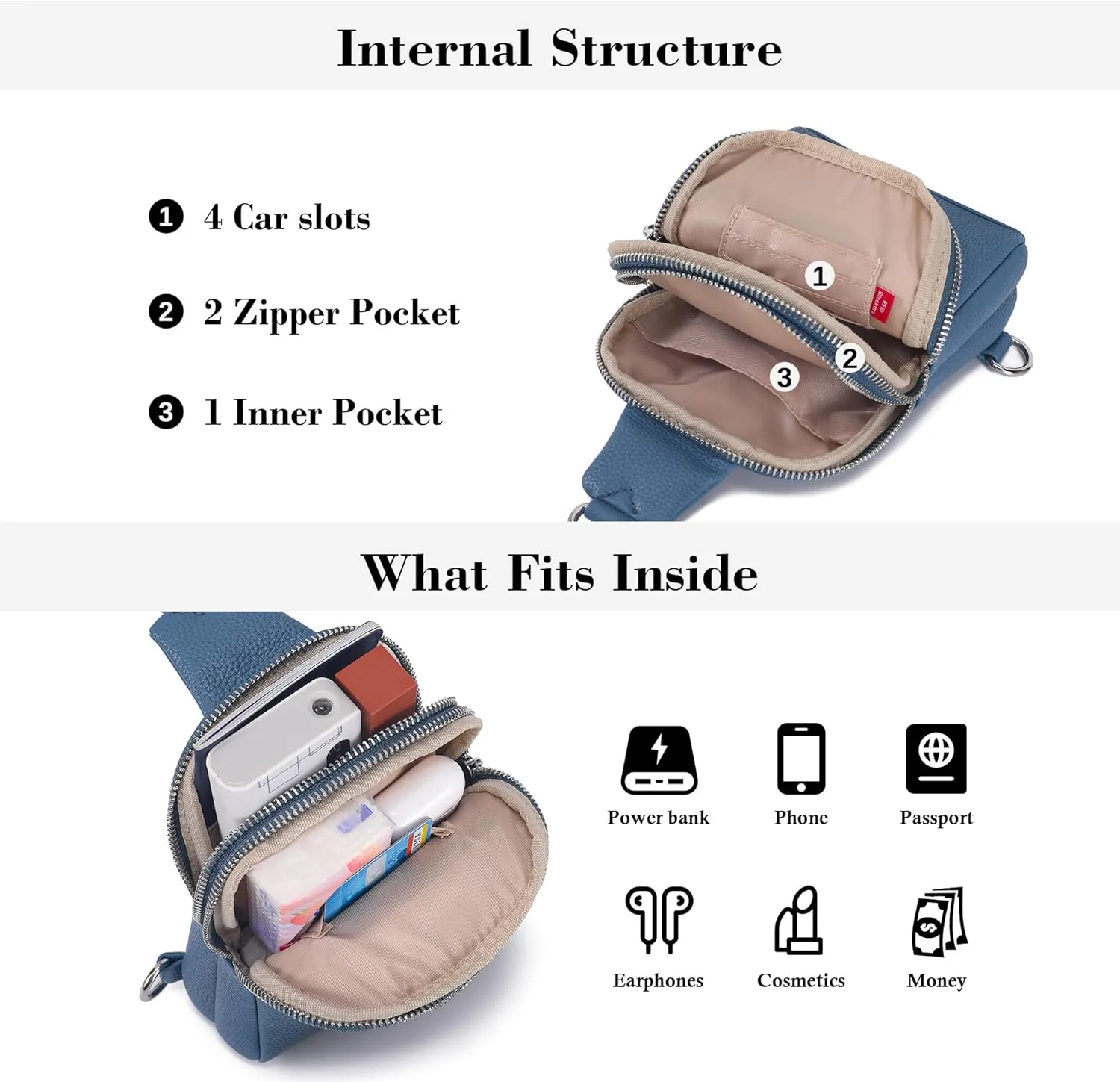 INICAT Small Crossbody Sling Bags for Women Vegan Leather Cell Phone Purse Fanny Packs for Women Men
