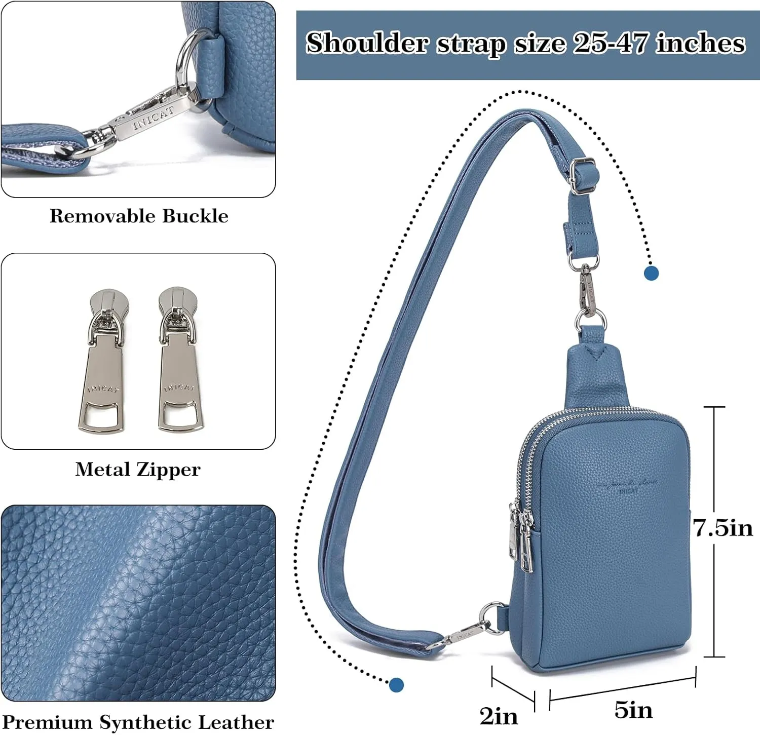 INICAT Small Crossbody Sling Bags for Women Vegan Leather Cell Phone Purse Fanny Packs for Women Men