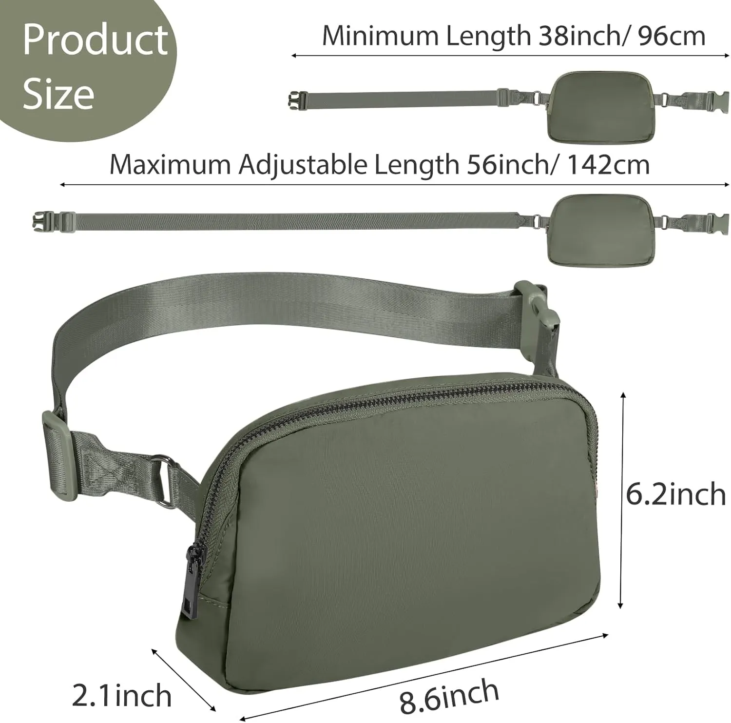 INTINI Everywhere Belt Bag – Large, Crossbody Fanny Pack Women 56 Inch Plus Size Waist Cross Body Fashion Olive Green