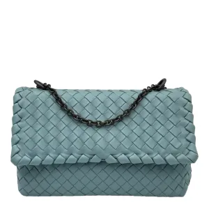 Intrecciato Crossbody Bag Blue in Calfskin, Ruthenium hardware