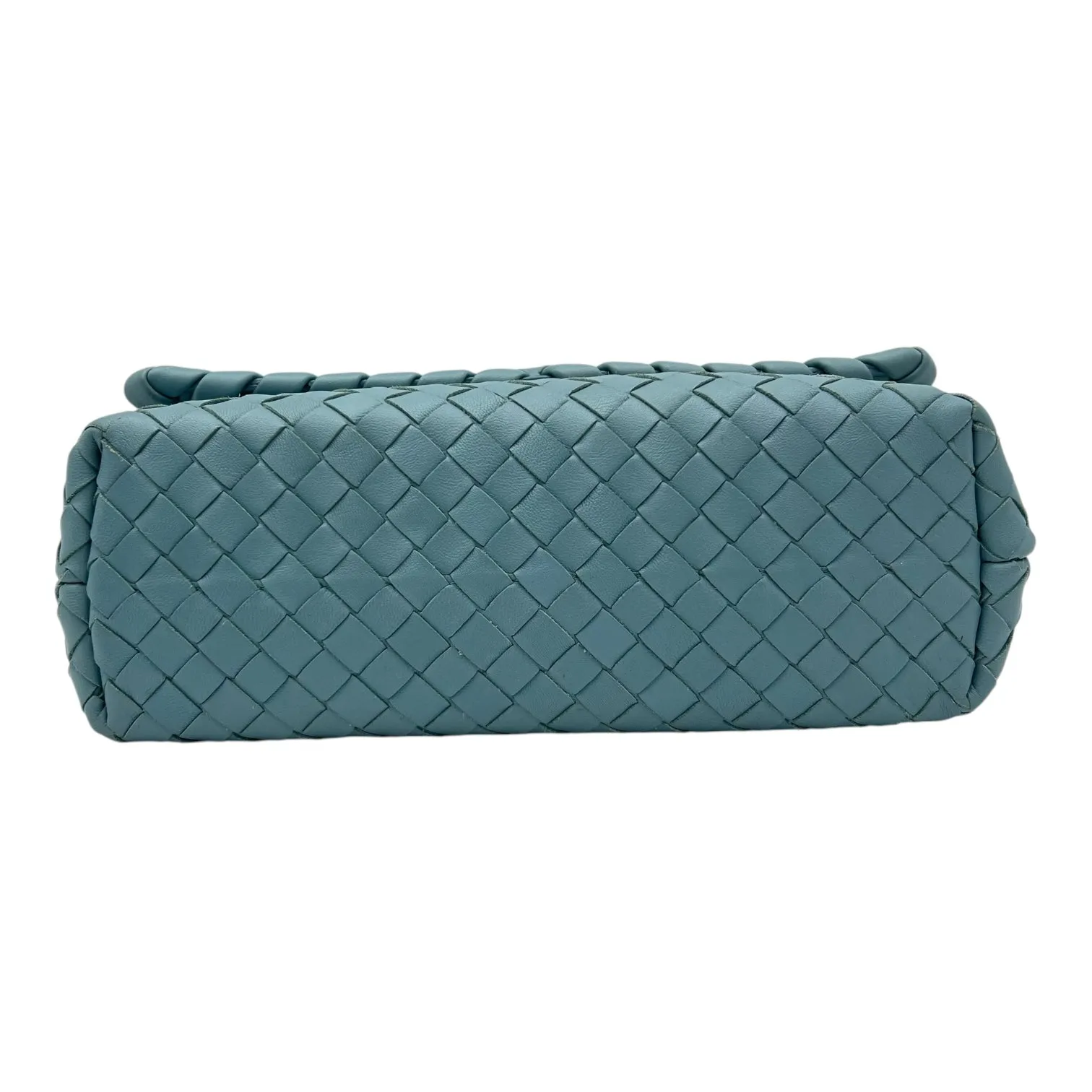 Intrecciato Crossbody Bag Blue in Calfskin, Ruthenium hardware