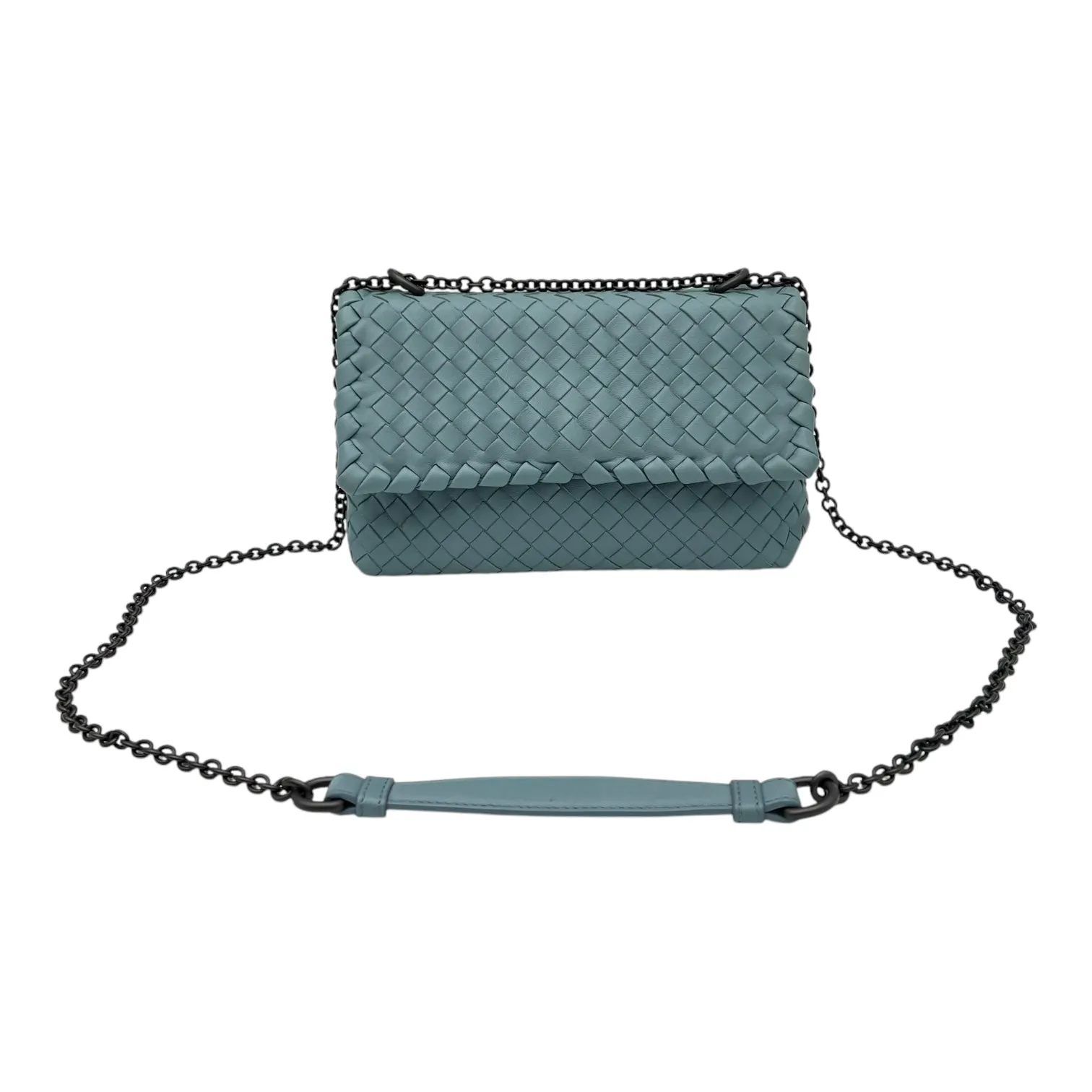 Intrecciato Crossbody Bag Blue in Calfskin, Ruthenium hardware