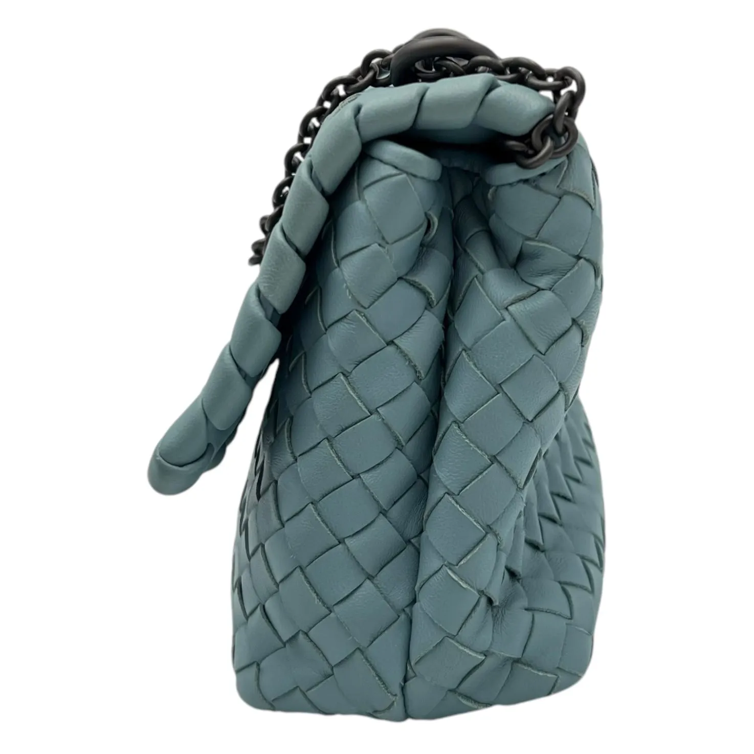 Intrecciato Crossbody Bag Blue in Calfskin, Ruthenium hardware