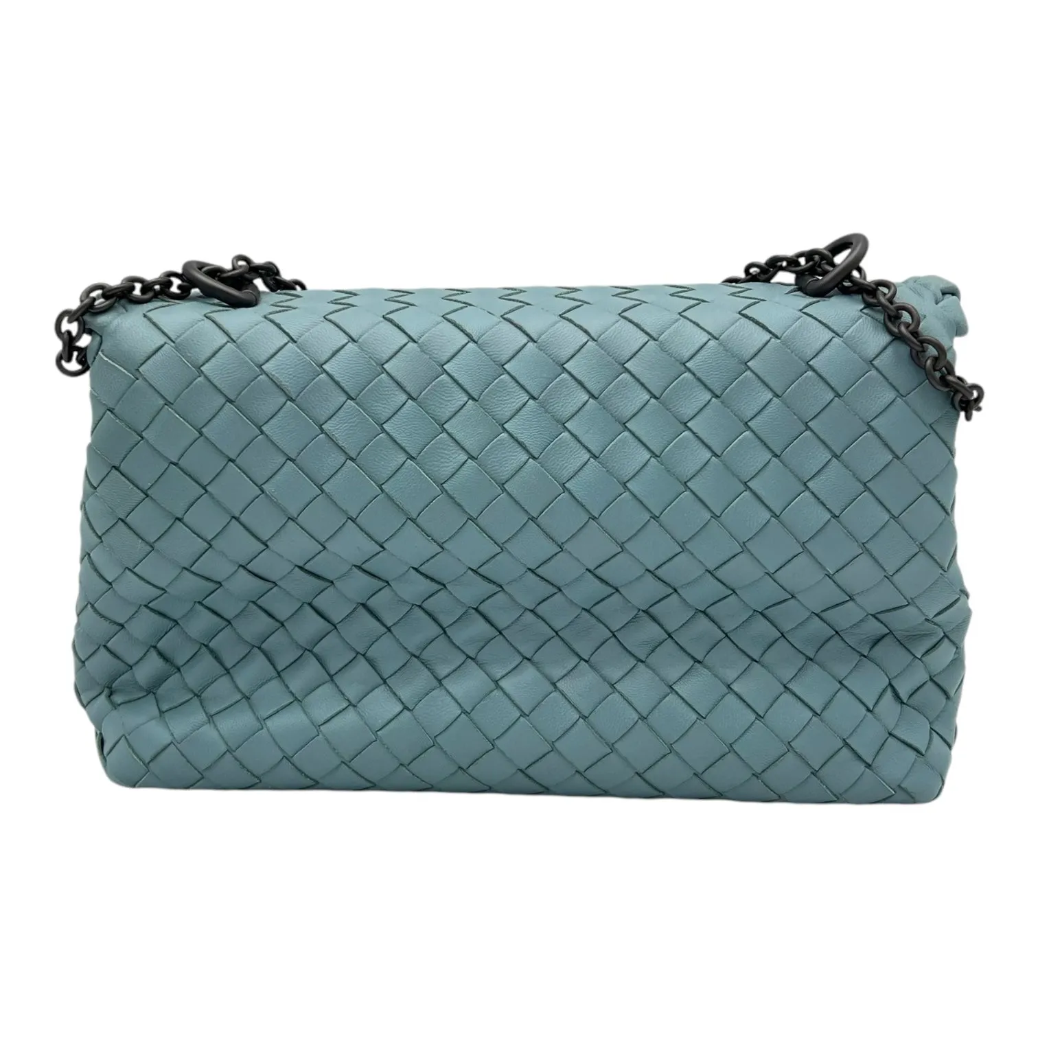 Intrecciato Crossbody Bag Blue in Calfskin, Ruthenium hardware