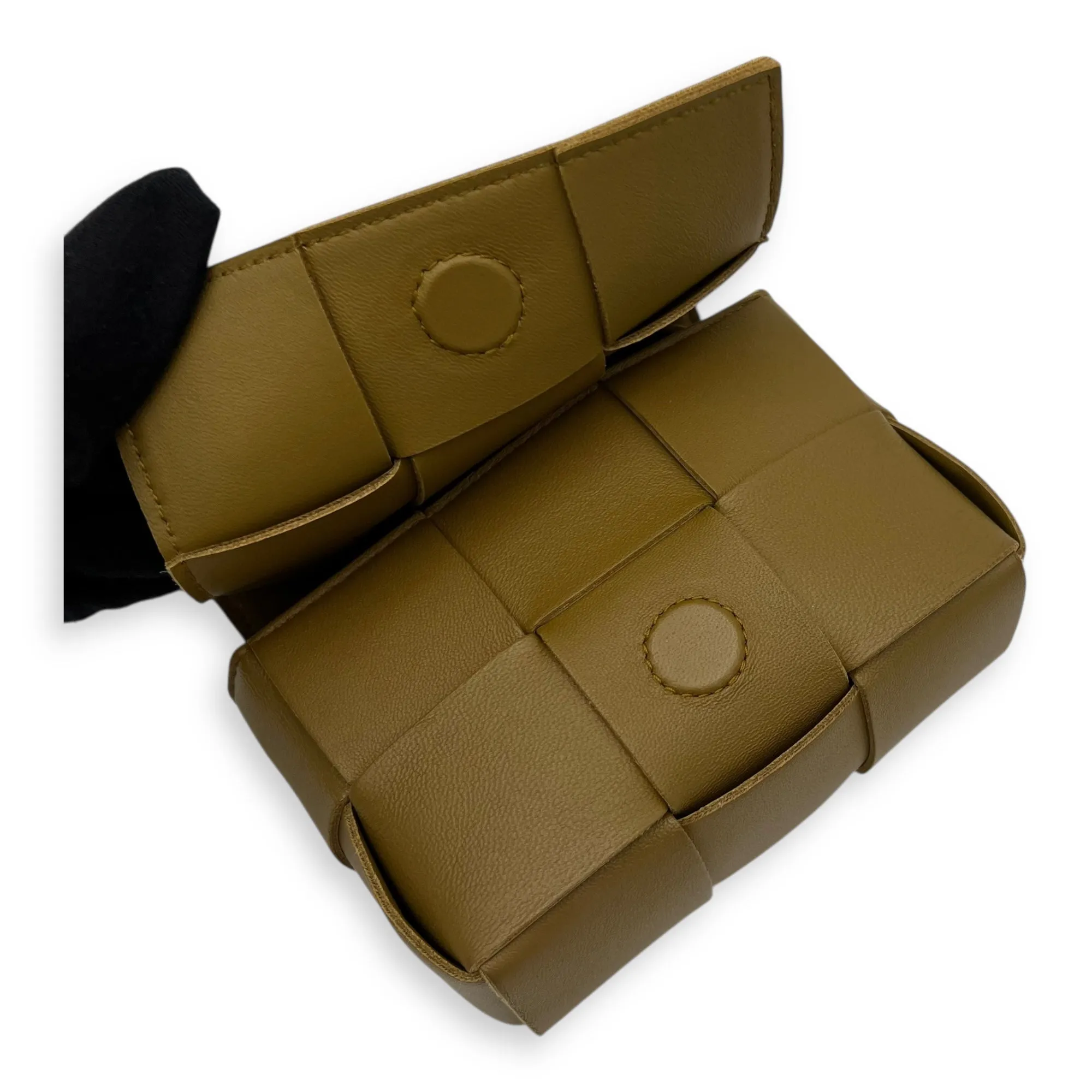 Intrecciato Crossbody Bag Mini Brown in Calfskin, Gold hardware