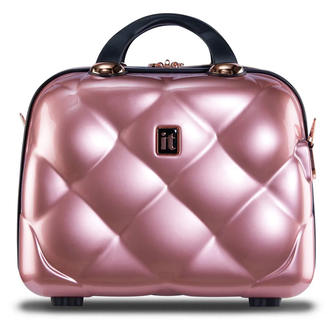 it luggage- Vanity Case-St. Tropez-Rose Gold with Rosegold & Black trimmings-14 inches-Hand Bag for Women-Cosmetic Box-Hardsided-Polycarbonate Makeup Box-36cms