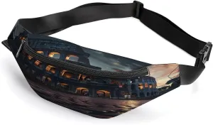 Italy Ancient Roman Landmarks Night Fanny Pack Crossbody Bag Waist Pack Chest Bag Sling Backpack for Enjoy Sports Workout Traveling Running
