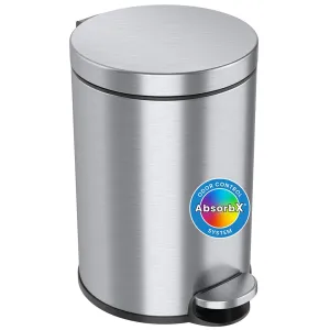 iTouchless SoftStep 3.2 Gallon Slim Bathroom Trash Can with Odor Filter & Removable Inner Bucket, Stainless Steel, 12 Liter Small Round Step Pedal Garbage Bin for Bedroom, Home, Office Cubicle