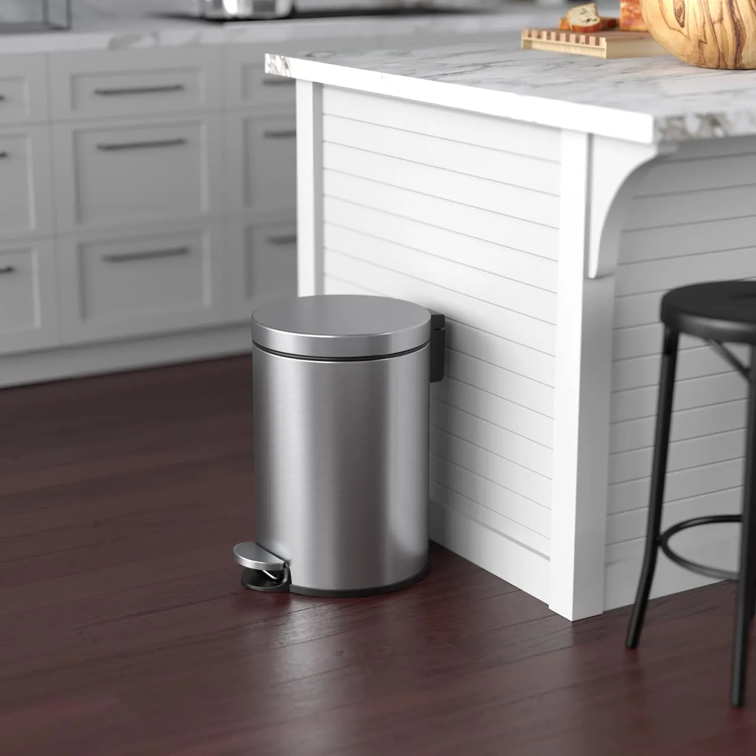 iTouchless SoftStep 3.2 Gallon Slim Bathroom Trash Can with Odor Filter & Removable Inner Bucket, Stainless Steel, 12 Liter Small Round Step Pedal Garbage Bin for Bedroom, Home, Office Cubicle