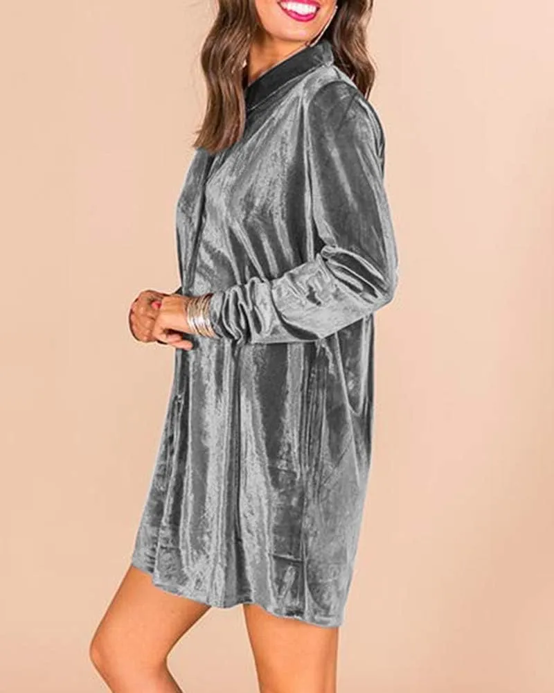 Ivay Women's Spring Button Down Tshirt Dresses Velvet Tunic Dress with Pockets