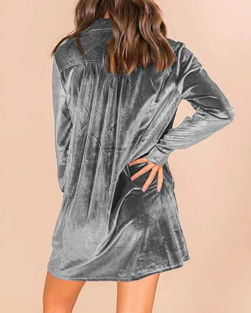 Ivay Women's Spring Button Down Tshirt Dresses Velvet Tunic Dress with Pockets