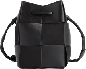 JACD Women's Woven Bucket Bag, Autumn Sports Crossbody Square Drawstring Leather Shoulder Bags (heise)