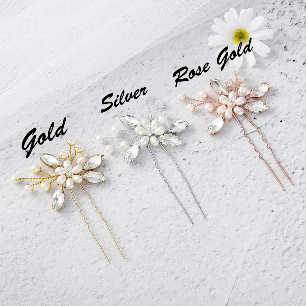 JAKAWIN Pearl Bride Wedding Hair Pins Bridal Hair Piece Accessories Decorative Hair Clips for Women HP065 (Gold)