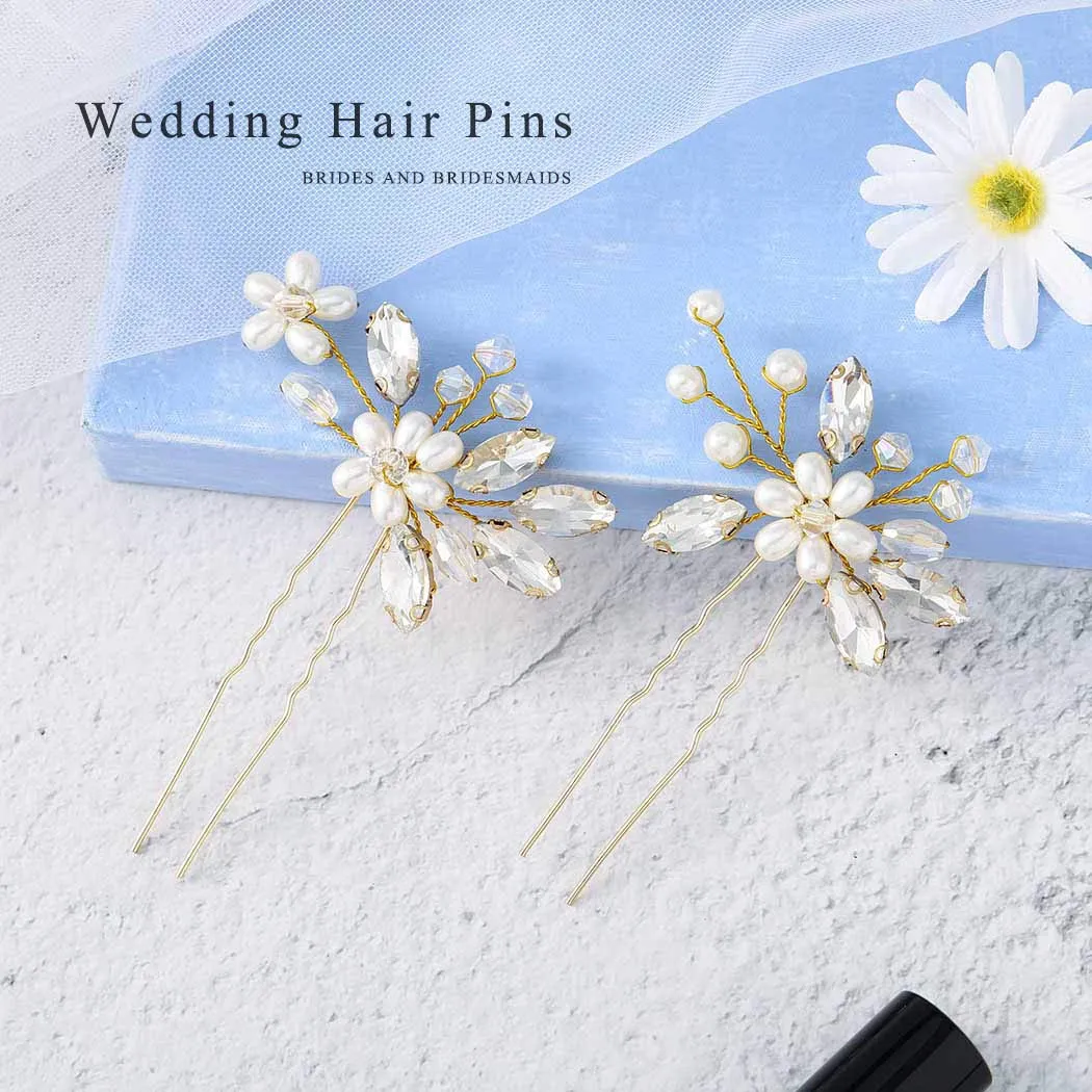 JAKAWIN Pearl Bride Wedding Hair Pins Bridal Hair Piece Accessories Decorative Hair Clips for Women HP065 (Gold)