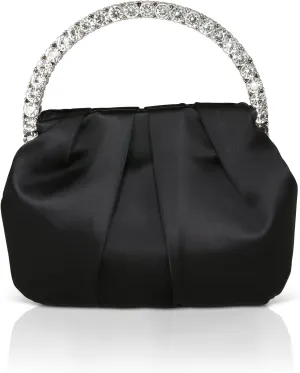 Jewel Badgley Mischka Audrey Pleated Satin Pouch with Halfmoon Crystal Handle