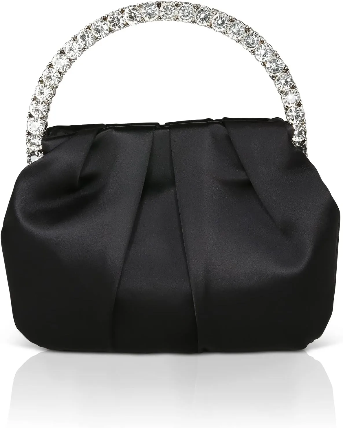 Jewel Badgley Mischka Audrey Pleated Satin Pouch with Halfmoon Crystal Handle