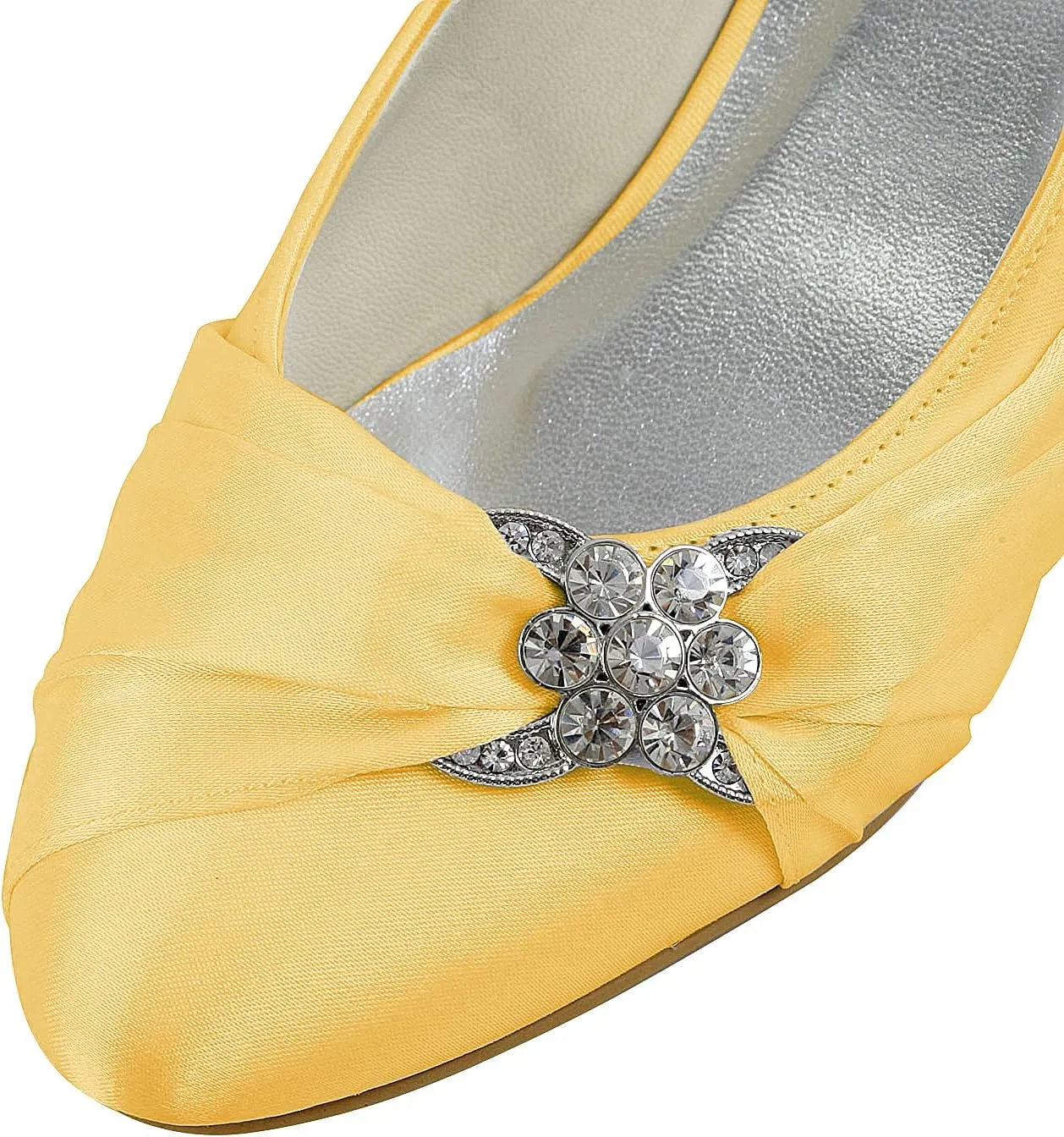 JIAJIA 0112A Women's Bridal Shoes Closed Toe Low Heel Comfort Satin Pumps Crystal Wedding Shoes