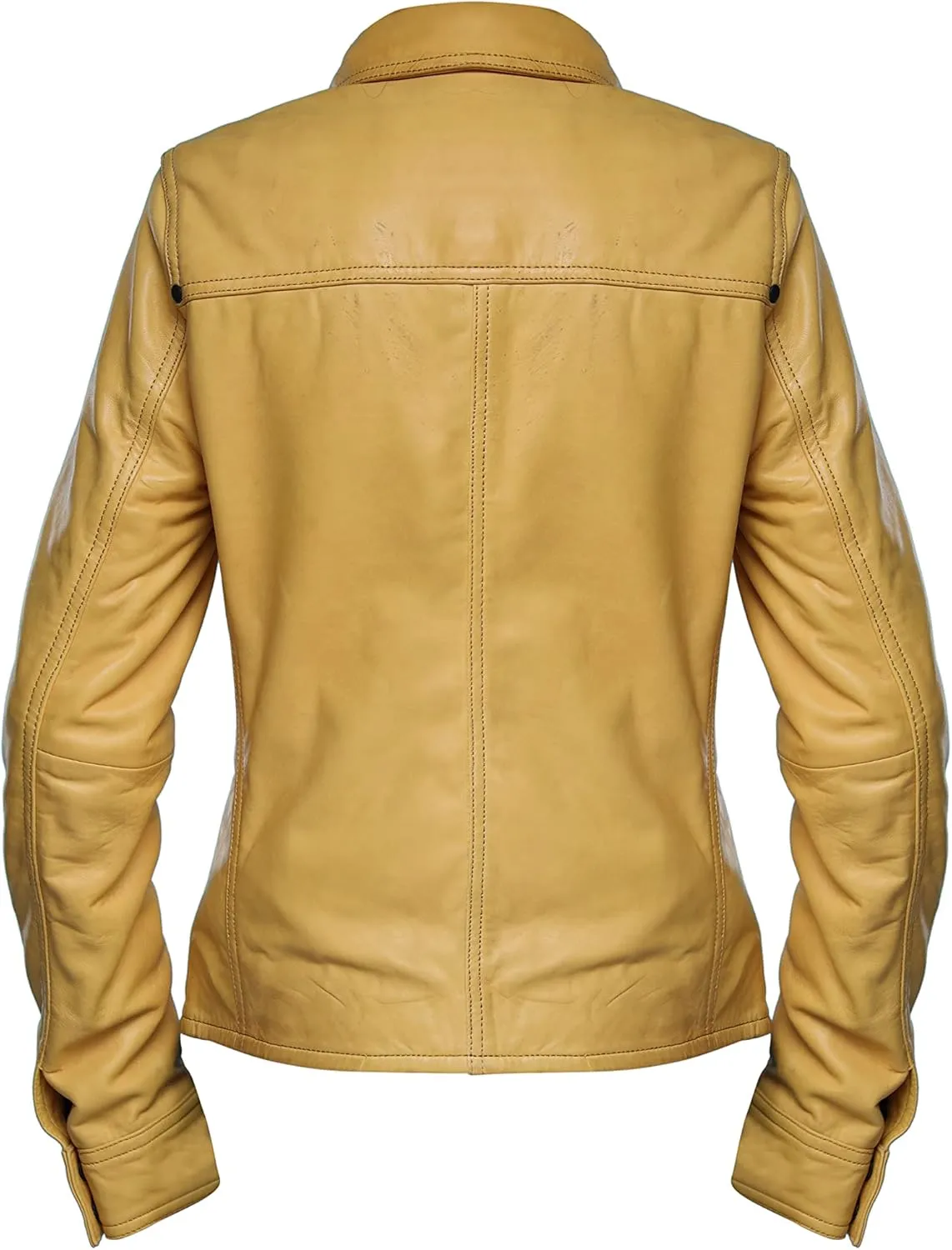 Jild Womens Button Front Lambskin Leather Jacket Shacket - Casual Shirt Long Sleeve Leather Jacket Women with Bust Pocket