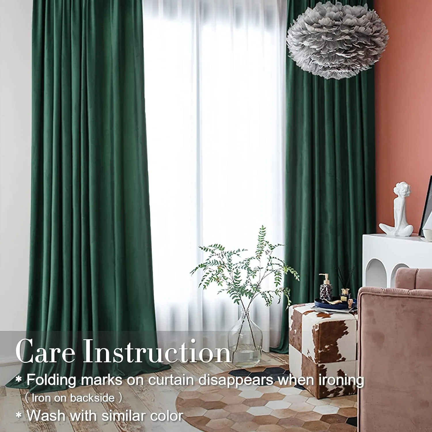 jinchan Curtains Velvet Blackout Curtain for Living Room, Thermal Insulated Drape for Bedroom 96 Inch Long, Room Darkening Window Treatment Rod Pocket 1 Panel, Emerald Green