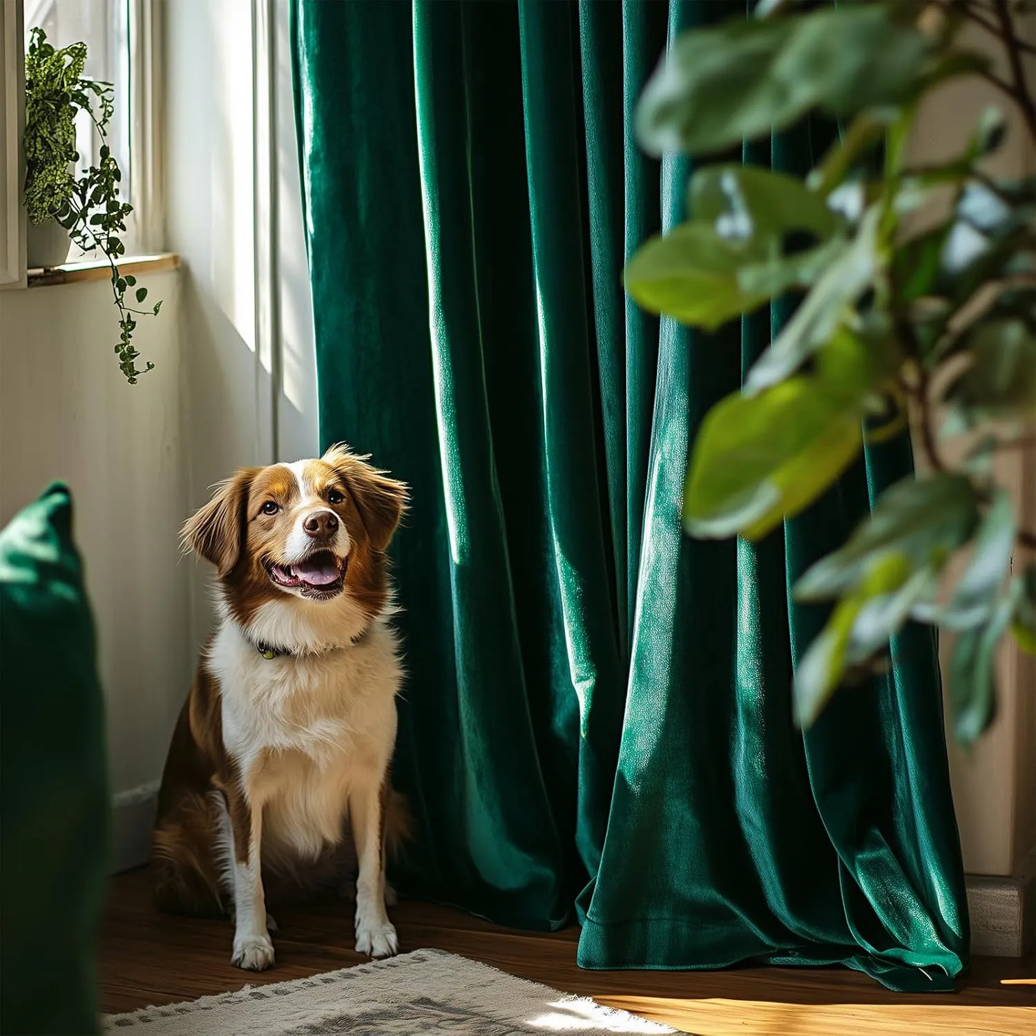 jinchan Curtains Velvet Blackout Curtain for Living Room, Thermal Insulated Drape for Bedroom 96 Inch Long, Room Darkening Window Treatment Rod Pocket 1 Panel, Emerald Green