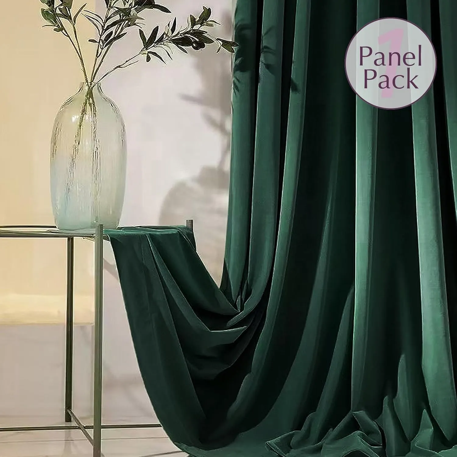 jinchan Curtains Velvet Blackout Curtain for Living Room, Thermal Insulated Drape for Bedroom 96 Inch Long, Room Darkening Window Treatment Rod Pocket 1 Panel, Emerald Green