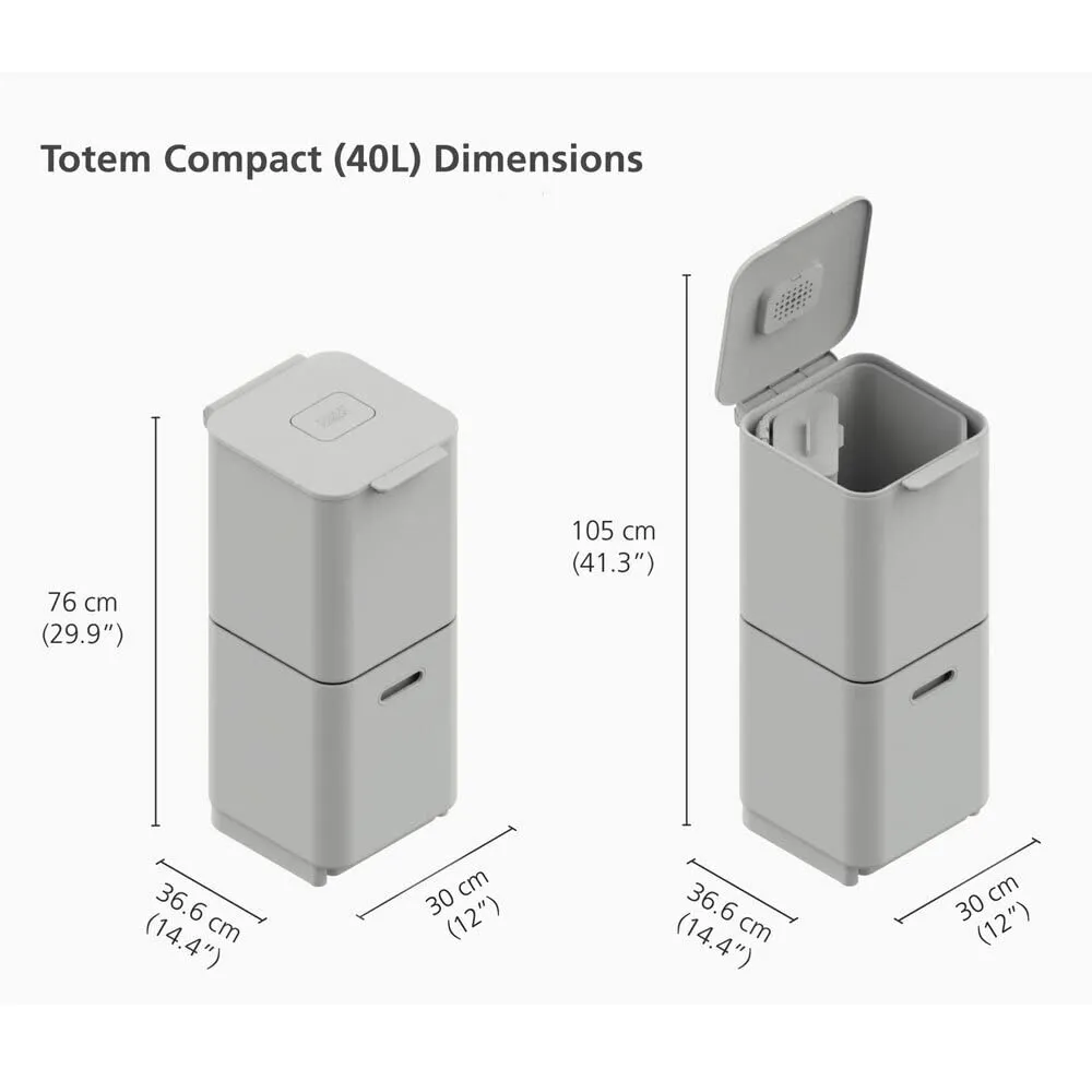 Joseph Joseph Totem Compact 40 liter/10.5 Gallon Waste Separation and Recycling Kitchen Trash Bin with Odor filter and removable food waste caddy, Stone