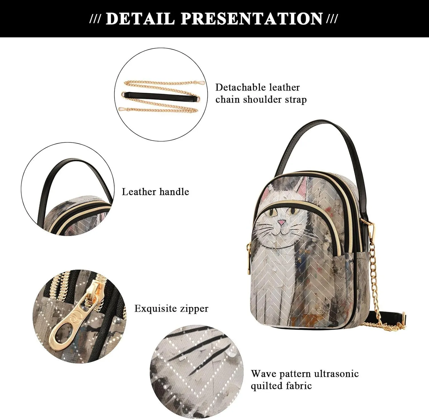 JSTEL Small Crossbody Bag for Women with Compartments,Long Gold Chain Crossbody Purse Polyester Phone Purse Wallet