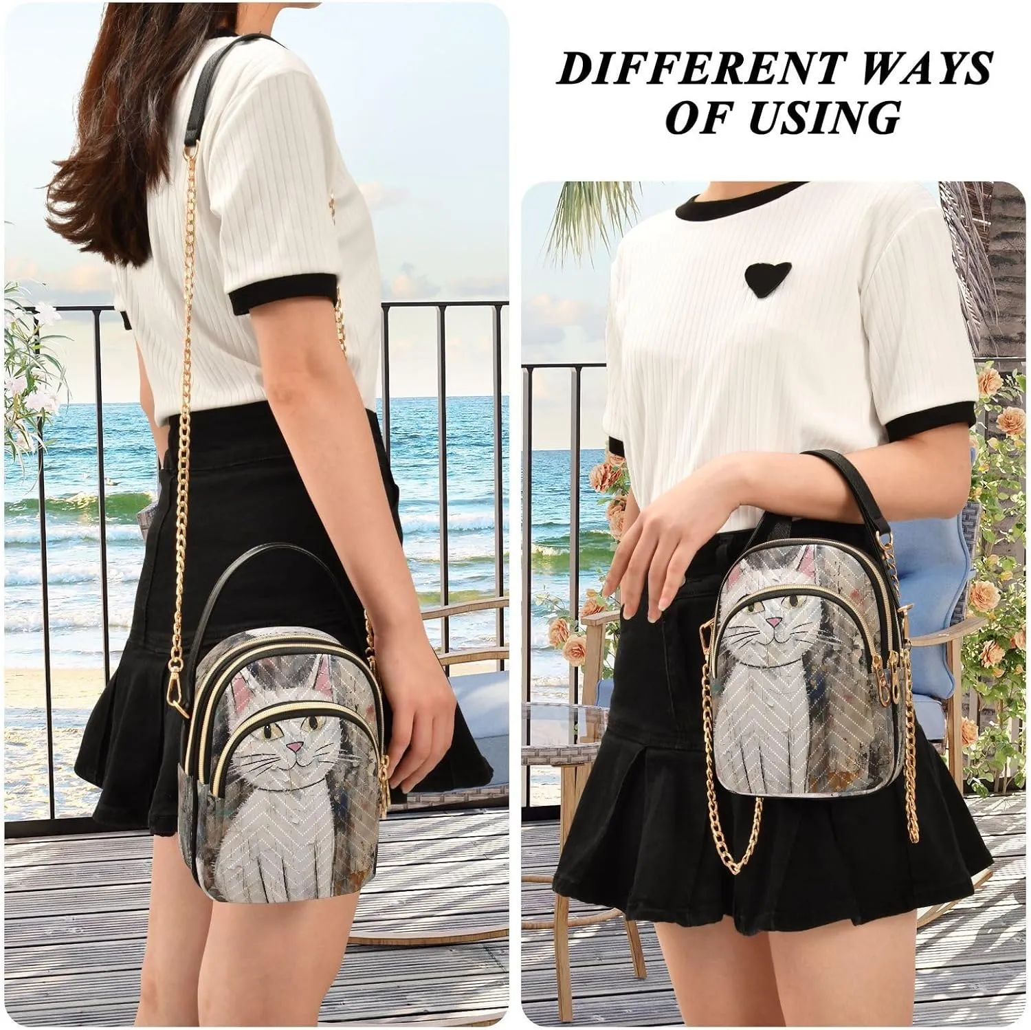 JSTEL Small Crossbody Bag for Women with Compartments,Long Gold Chain Crossbody Purse Polyester Phone Purse Wallet