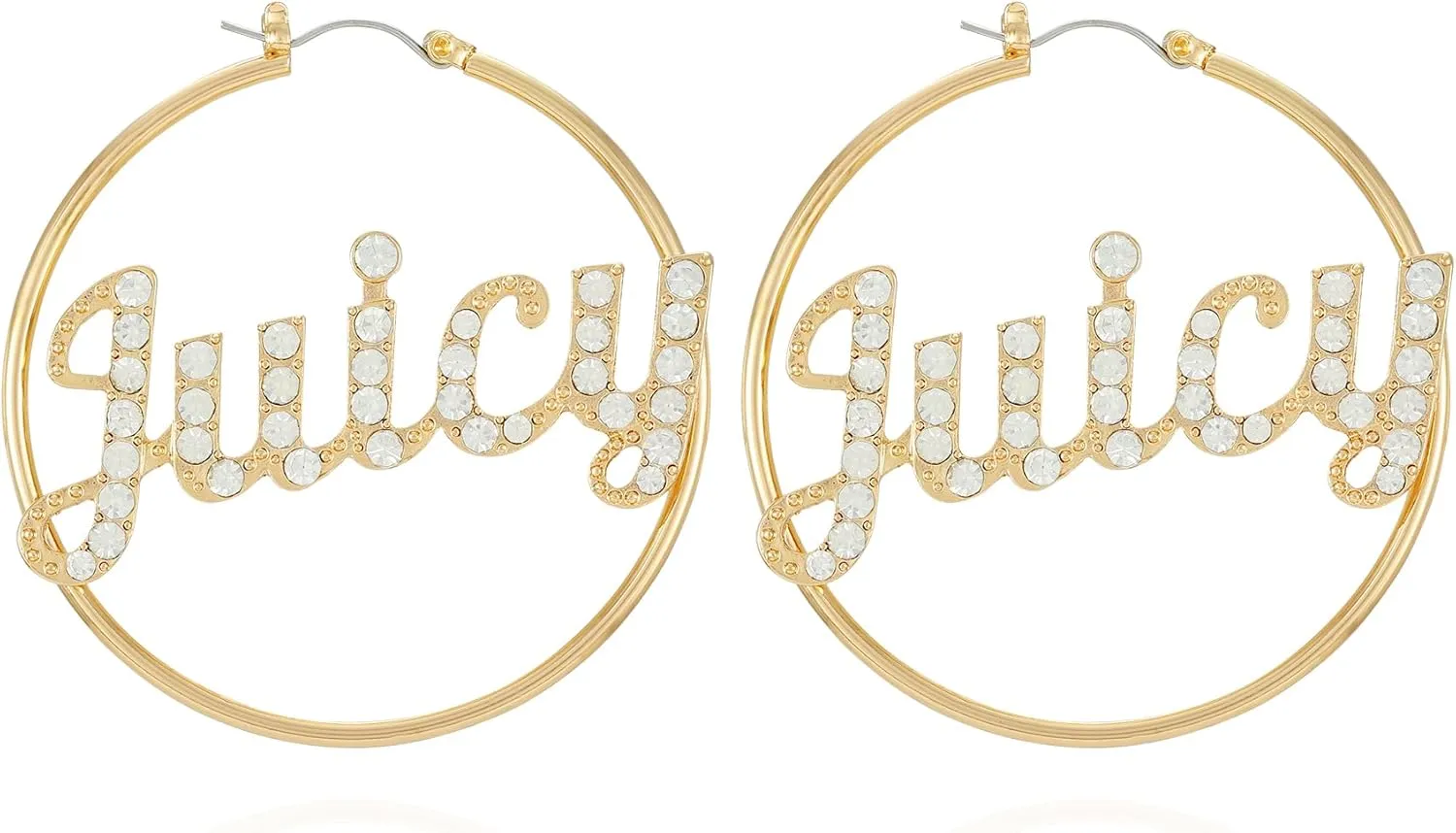 Juicy Couture Goldtone Pave Crystal Glass Stone Logo Hoop Earrings