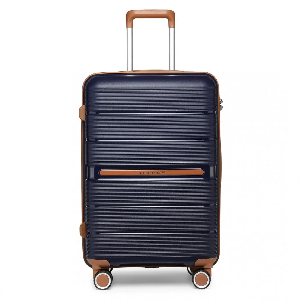 K2392L - British Traveller 24 Inch Multi-Texture Polypropylene Hard Shell Suitcase With TSA Lock - Cream
