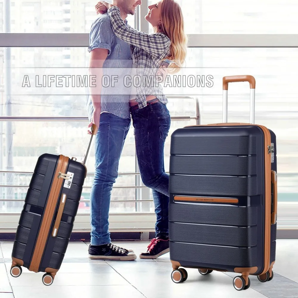 K2392L - British Traveller 24 Inch Multi-Texture Polypropylene Hard Shell Suitcase With TSA Lock - Cream