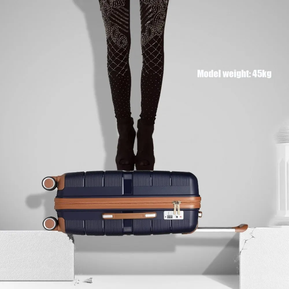 K2392L - British Traveller 24 Inch Multi-Texture Polypropylene Hard Shell Suitcase With TSA Lock - Cream
