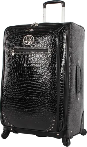 Kathy Van Zeeland Croco PVC Designer Luggage - Lightweight Expandable 28 Inch Suitcase for Women - Large Durable Bag with 4-Rolling Spinner Wheels (Black)