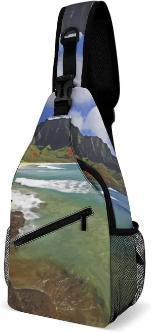 Kauai Hawaii Seashore Crossbody Sling Bag for Women Men Sling Backpack Travel Chest Bag Pack Man Purse Shoulder Bags Daypack for Travel Hiking Cycling