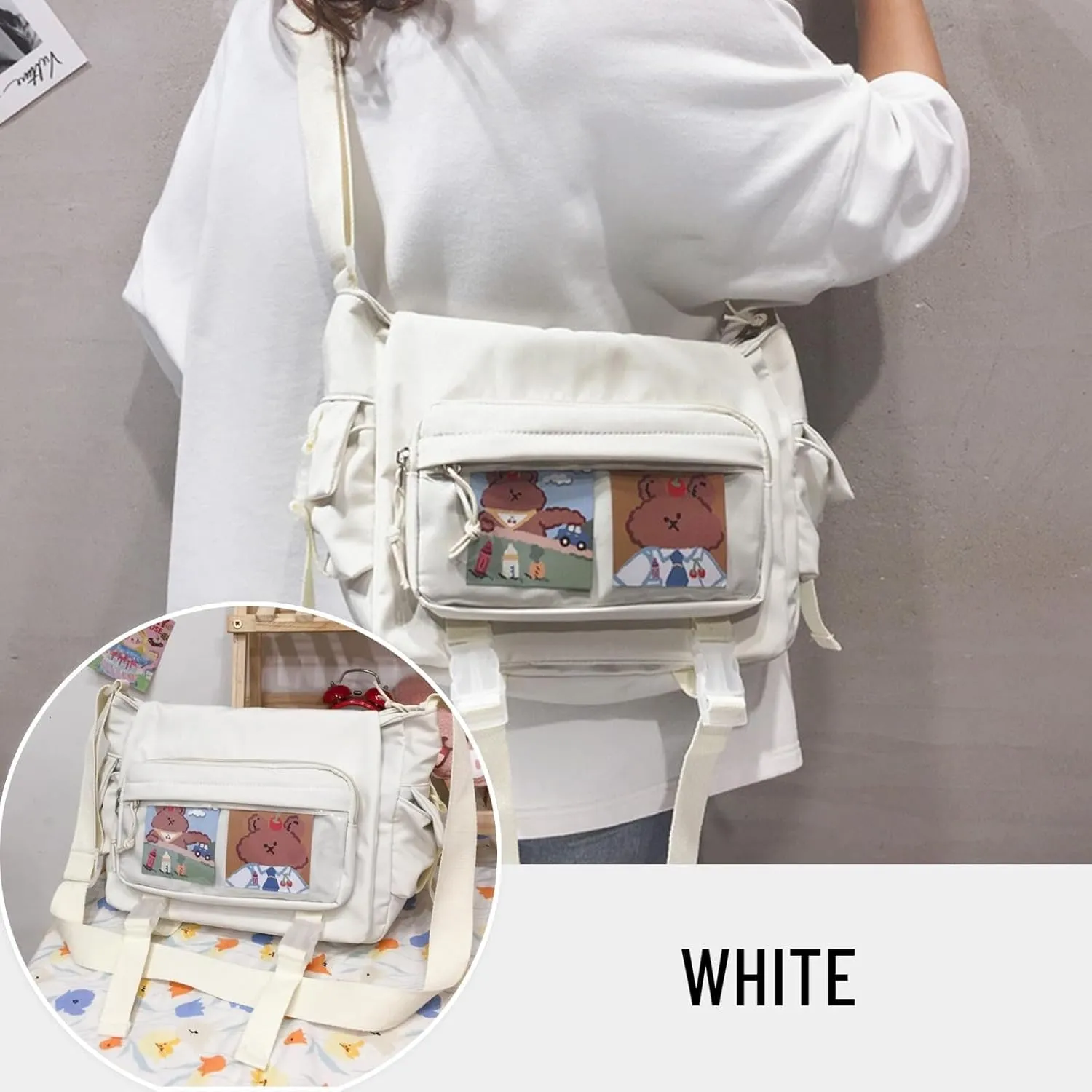 Kawaii Messenger Women Laptop Bags Lightweight Crossbody Shoulder with Cute Accessories Travel