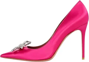 keleimusi Satin Pumps for Women Pumps with Crystal Brooch Dress Heels 3.75 inches