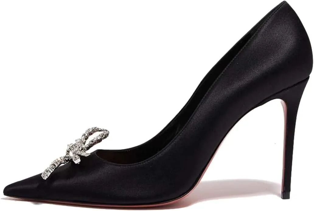 keleimusi Satin Pumps for Women Pumps with Crystal Brooch Dress Heels 3.75 inches