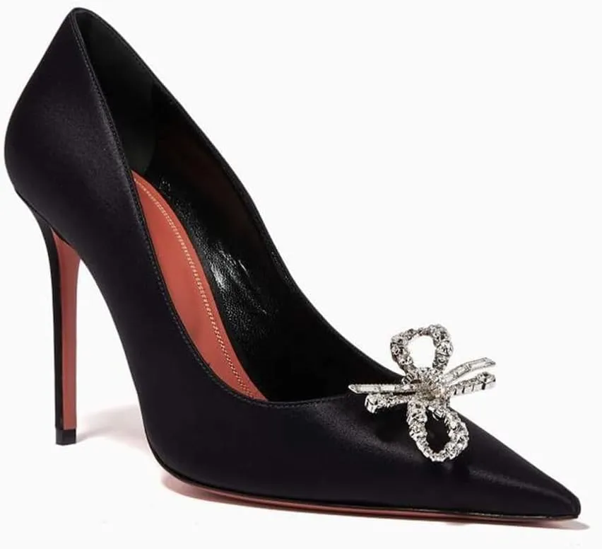 keleimusi Satin Pumps for Women Pumps with Crystal Brooch Dress Heels 3.75 inches