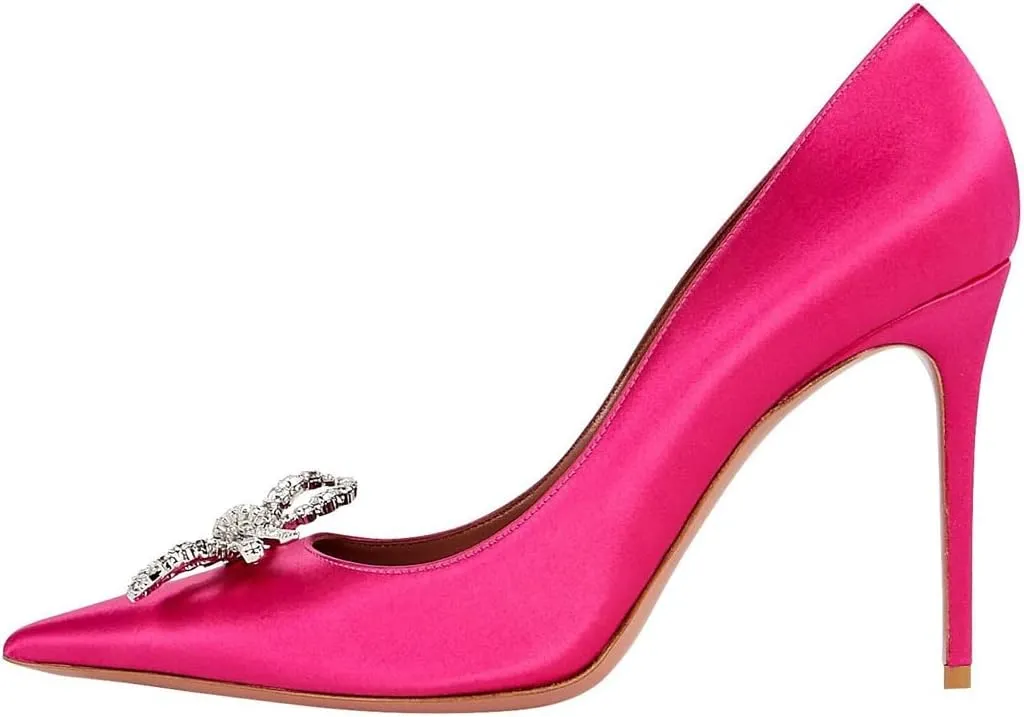 keleimusi Satin Pumps for Women Pumps with Crystal Brooch Dress Heels 3.75 inches