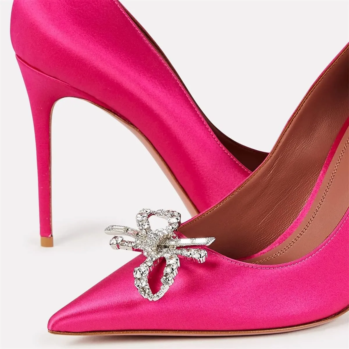 keleimusi Satin Pumps for Women Pumps with Crystal Brooch Dress Heels 3.75 inches