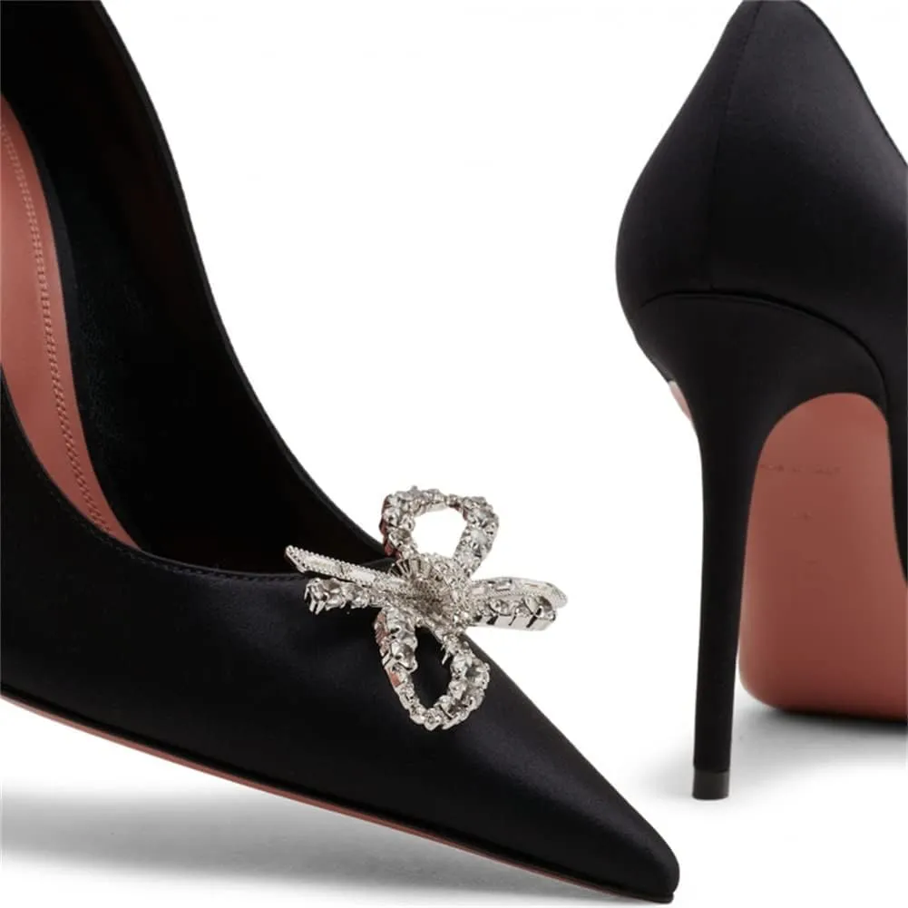 keleimusi Satin Pumps for Women Pumps with Crystal Brooch Dress Heels 3.75 inches