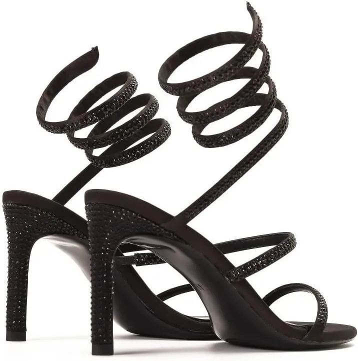 keleimusi Womens Ankle-Wrap Up Heeled Sandals Glitter Spiral Strappy High Heels