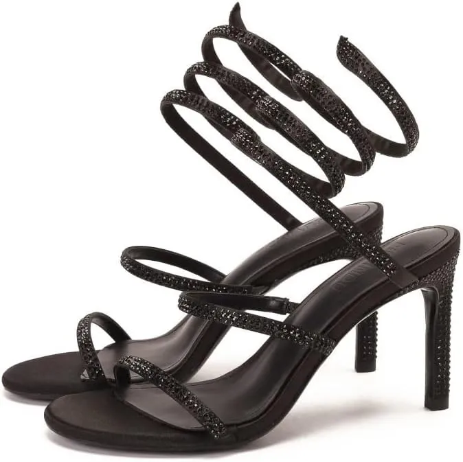 keleimusi Womens Ankle-Wrap Up Heeled Sandals Glitter Spiral Strappy High Heels