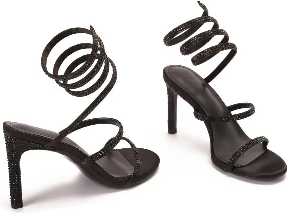 keleimusi Womens Ankle-Wrap Up Heeled Sandals Glitter Spiral Strappy High Heels