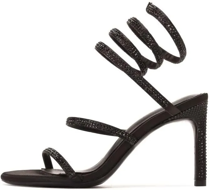 keleimusi Womens Ankle-Wrap Up Heeled Sandals Glitter Spiral Strappy High Heels