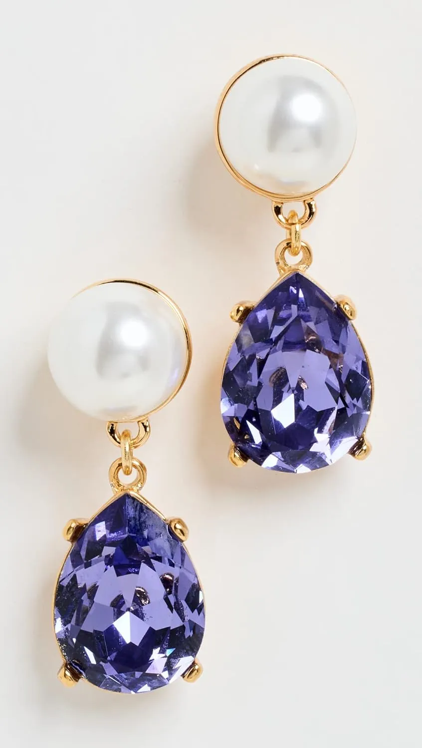 Kenneth Jay Lane Women's Pearl and Crystal Teardrop Post Earrings