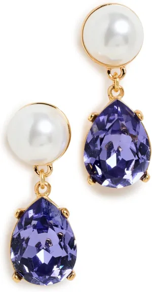 Kenneth Jay Lane Women's Pearl and Crystal Teardrop Post Earrings
