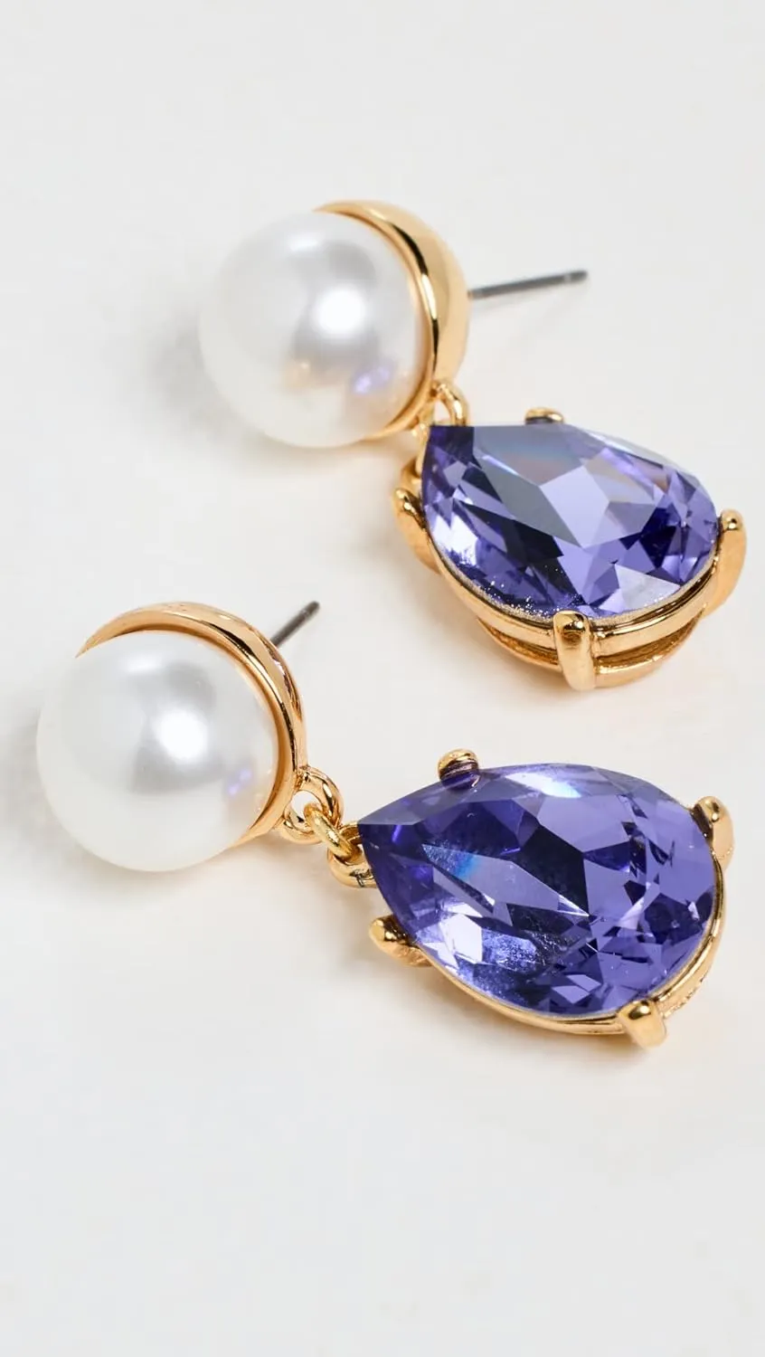 Kenneth Jay Lane Women's Pearl and Crystal Teardrop Post Earrings