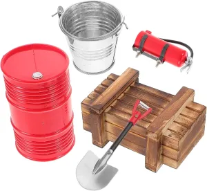 KICHOUSE Enhance Your Rc Crawler Car 5-Piece Simulation Accessories Set Shovel Box Drum Fire Extinguisher Bucket Red for Boys and Girls